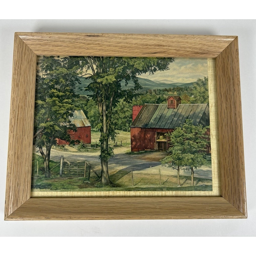 Luigi Lucioni Framed reproduction Print Red Barn Vermont 10"x8" Lithograph READ
